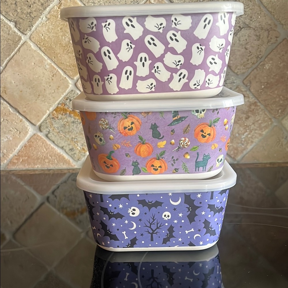 Set of Three Stackable Bamboo Halloween Food Containers